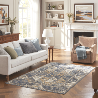 Sunvega Traditional Vienna Tiles Printed Machine Woven Polypropylene Area Rug