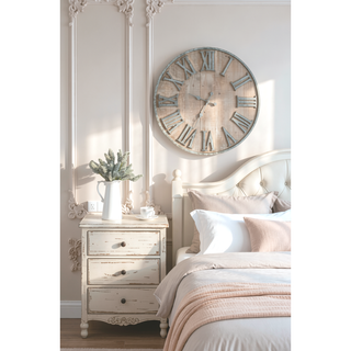 Sunvega Antique White Oversized Oval Wall Clock for Kitchen Living Room