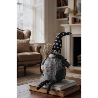 Sunvega Handcrafted 4.3x4x26.8 Inch Fabric Sitting Black Gnome With Broomstick