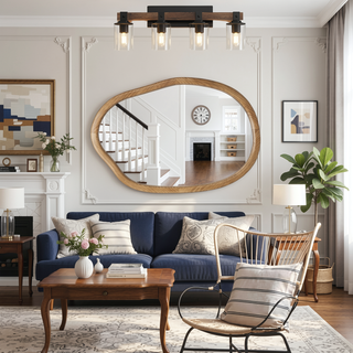 Sunvega Asymmetrical Wood Framed Wavy Accent Mirror for Living Room Bathroom Bedroom