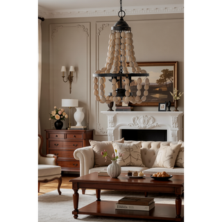 Sunvega Large Vintage Beaded 4-Light Chandelier for Kitchen Dining Room Foyer
