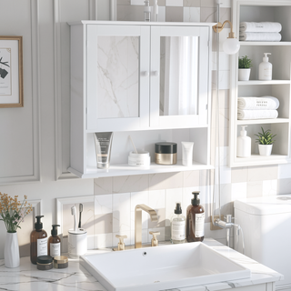 Sunvega Modern Bathroom Wall Cabinet with Double Mirror Doors and Adjustable Shelves