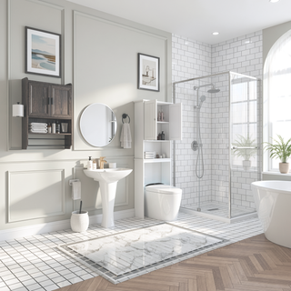 Sunvega Vintage Grey Bathroom Wall Cabinet with Towel Bar and Paper Holder