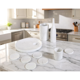 Sunvega Gold Yellow Beige Natural Marble 10-Piece Luxury Dining Room Accessories Set