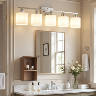 Sunvega Gold Vanity Light Fixture with Milky White Glass Shade for Mirror Bathroom