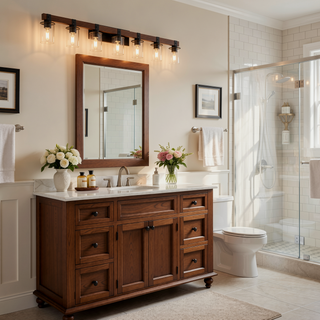 Sunvega Rustic 7-Light Industrial Bathroom Vanity Sconce with Wood Accent
