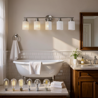 Sunvega Modern Golden Finish 6-Light Vanity Sconce with Frosted Glass Shades