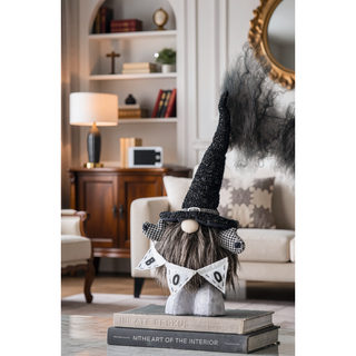 Sunvega Handcrafted 4.3x4x26.8 Inch Fabric Sitting Black Gnome With Broomstick