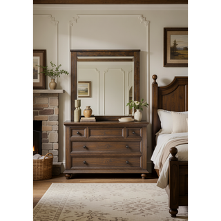 Sunvega Elegant Oak Nightstand with Two Spacious Drawers and Antique Brass Handles
