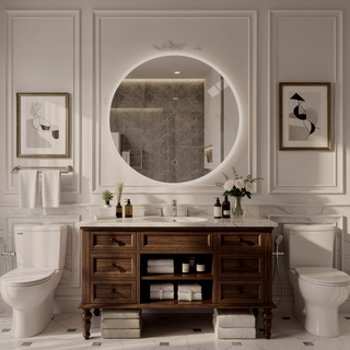 Sunvega Round LED Anti-Fog Bathroom Mirror with Adjustable Light and Dimming