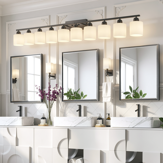 Sunvega Gold Vanity Light Fixture with Milky White Glass Shade for Mirror Bathroom