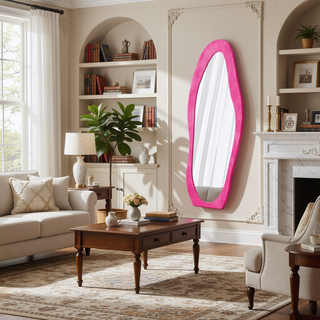 Sunvega Full Length Mirror with Flannel Wrapped Wooden Frame and Shatterproof Glass