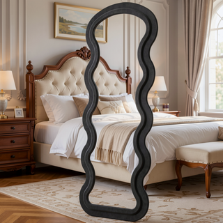 Sunvega Flannel Wavy Full Length Floor Mirror with Stand for Bedroom or Living Room