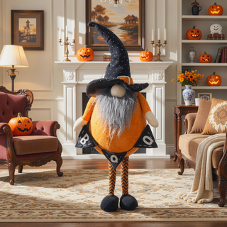 Sunvega Handcrafted 4.3x4x26.8 Inch Fabric Sitting Black Gnome With Broomstick