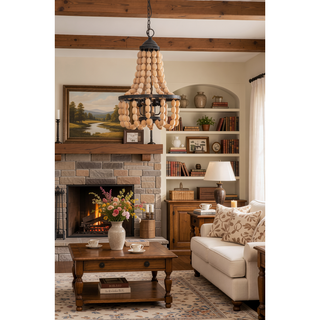 Sunvega Large Vintage Beaded 4-Light Chandelier for Kitchen Dining Room Foyer