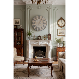 Sunvega Antique White Oversized Oval Wall Clock for Kitchen Living Room