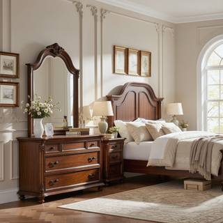 Sunvega Cherry Nightstand with Three Easy Glide Drawers and Velvet Lining