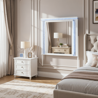 Sunvega White Nightstand with Cooler Bluetooth Speaker and LED Lighting