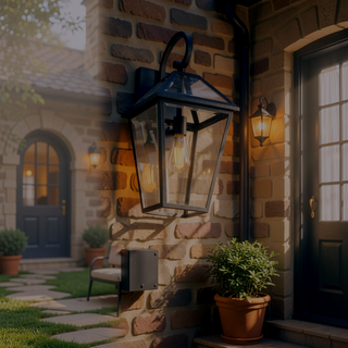 Sunvega Modern Black Metal Clear Glass Outdoor Wall Lantern Light for Porch Patio