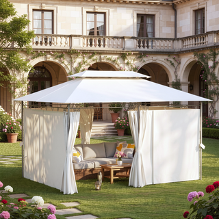 Sunvega Spacious 10x13ft Outdoor Gazebo with Removable Curtains and Two-Tier Roof