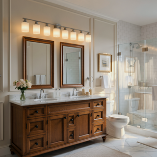 Sunvega Modern Golden Finish 6-Light Vanity Sconce with Frosted Glass Shades