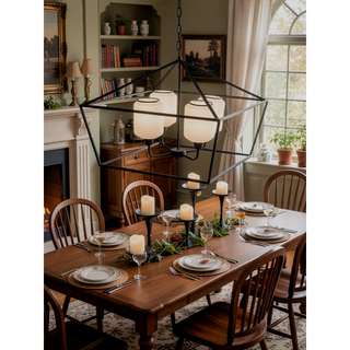 Sunvega Sleek Industrial Style Iron and Glass Chandelier for Kitchen Dining Room