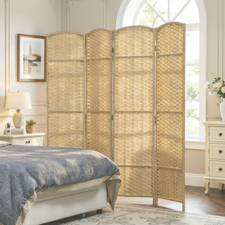Sunvega 6 Panel Folding Privacy Screen with Removable Shelves and Hinged Design