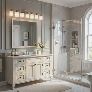 Sunvega Modern Golden Finish 6-Light Vanity Sconce with Frosted Glass Shades