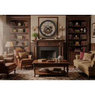 Sunvega 20" Round Antique Brown Wall Clock with Gear Mechanism and Aviator Print