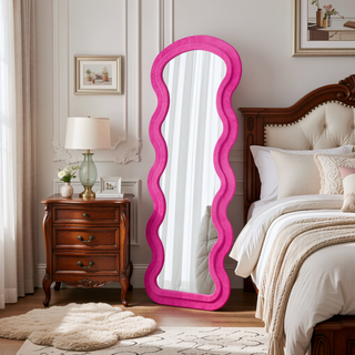 Sunvega Flannel Wavy Full Length Floor Mirror with Stand for Bedroom or Living Room