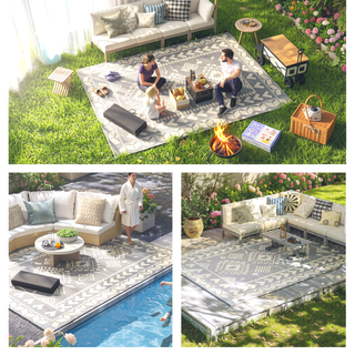 Sunvega Reversible Outdoor Rug with Protective Coating and Strap Stakes for Patio