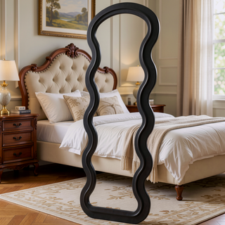 Sunvega Flannel Wavy Full Length Floor Mirror with Stand for Bedroom or Living Room