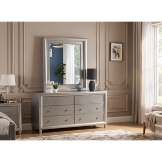 Sunvega Silver Champagne Mirror with Low Distortion Glass and Wood Veneers
