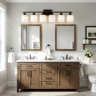 Sunvega Gold Vanity Light Fixture with Milky White Glass Shade for Mirror Bathroom