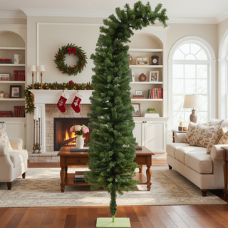 Sunvega Pencil Artificial Xmas Tree with Faux Snow Flocked Full Branch Tips Flame-retardant