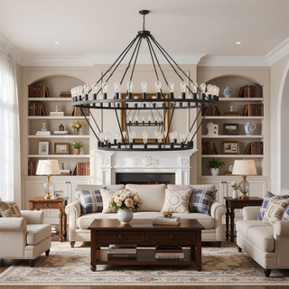 Sunvega 59.06 Inch Farmhouse Chandelier with 54 Lights and Wagon Wheel Design
