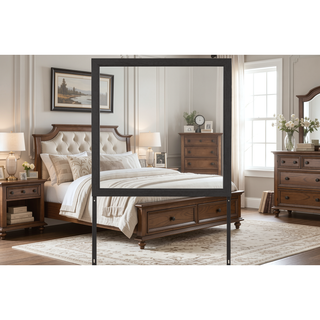 Sunvega Two-Tone Dark Gray and Black Queen Size Bed with Wood Inlay