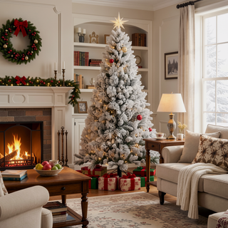 Sunvega Snowy Flocked 7FT Christmas Tree with 450 Warm White LED Lights and 1060 Tips