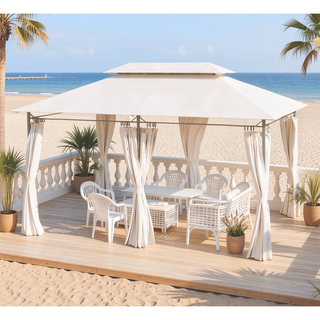 Sunvega Spacious 10x13ft Outdoor Gazebo with Removable Curtains and Two-Tier Roof