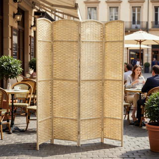 Sunvega 6 Panel Folding Privacy Screen with Removable Shelves and Hinged Design