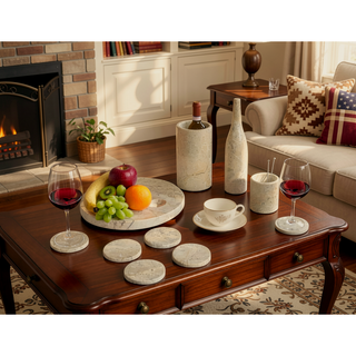 Sunvega Gold Yellow Beige Natural Marble 10-Piece Luxury Dining Room Accessories Set