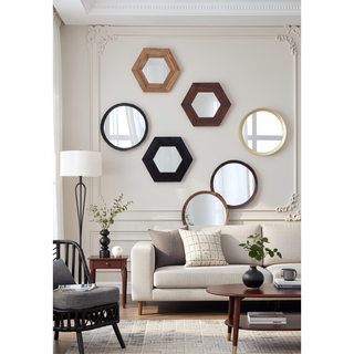 Sunvega Solid Mango Wood Frame Wall Mirror with Clean Silhouette for Bathroom