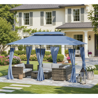 Sunvega Spacious 10x13ft Outdoor Gazebo with Removable Curtains and Two-Tier Roof