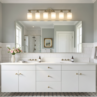 Sunvega Modern Golden Finish 6-Light Vanity Sconce with Frosted Glass Shades