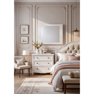 Sunvega White High Gloss Finish Mirror with Beveled Edge and Rubberwood Frame