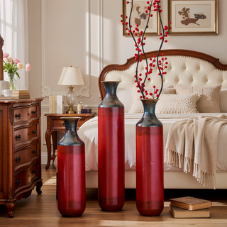 Sunvega Torch-Fired Metal Vases Set of 3 with Gradient Blue Rustic Finish for Farmhouse