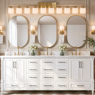 Sunvega Gold Vanity Light Fixture with Milky White Glass Shade for Mirror Bathroom