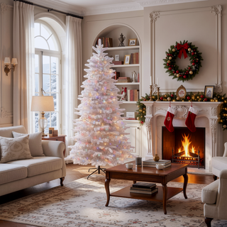 Sunvega Pencil Artificial Xmas Tree with Faux Snow Flocked Full Branch Tips Flame-retardant