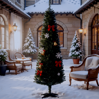Sunvega Pencil Artificial Xmas Tree with Faux Snow Flocked Full Branch Tips Flame-retardant