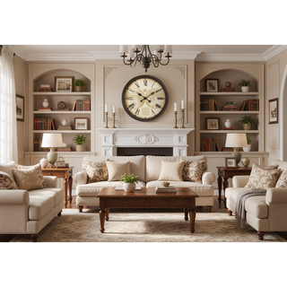 Sunvega 20 Inch Round Wall Clock with Antique Brown Frame and Roman Numerals